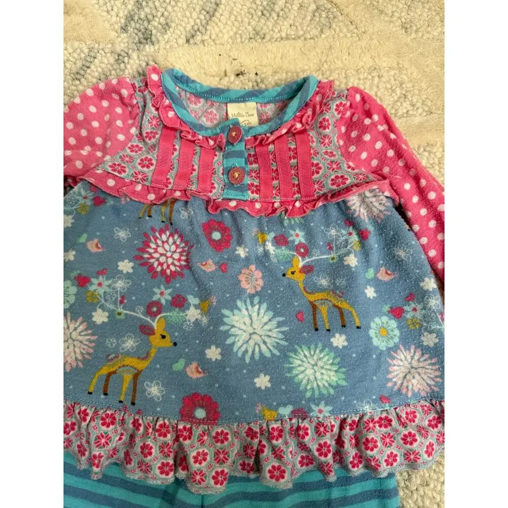 Matilda Jane Deer Floral Ruffle Tunic Bell Bottom Pants Set 6-12 Months - Picture 2 of 6